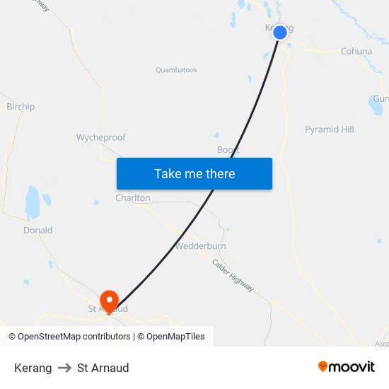 Kerang to St Arnaud map