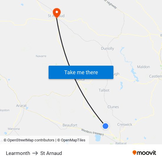 Learmonth to St Arnaud map