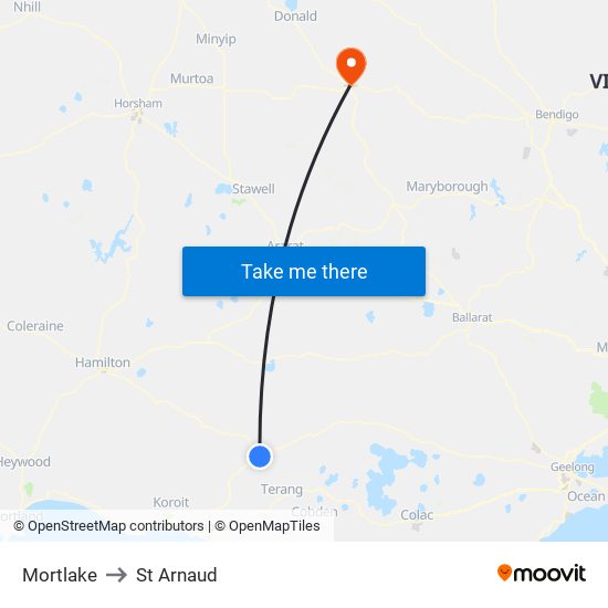 Mortlake to St Arnaud map