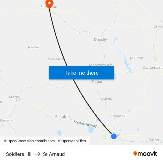 Soldiers Hill to St Arnaud map