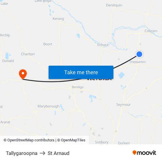 Tallygaroopna to St Arnaud map