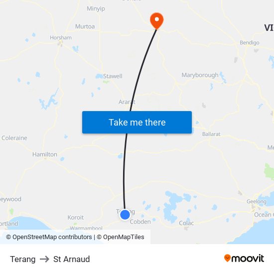 Terang to St Arnaud map