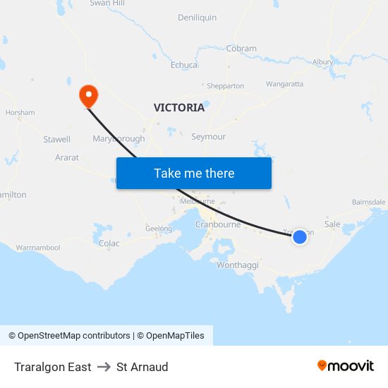 Traralgon East to St Arnaud map