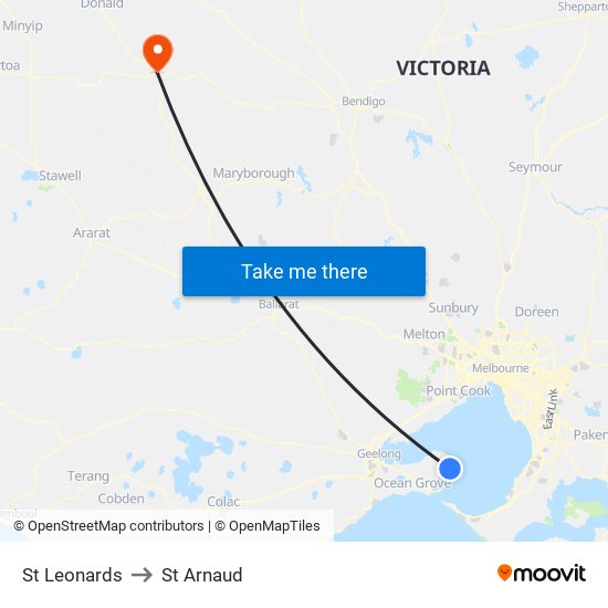 St Leonards to St Arnaud map