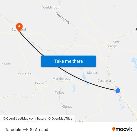 Taradale to St Arnaud map