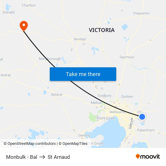 Monbulk - Bal to St Arnaud map