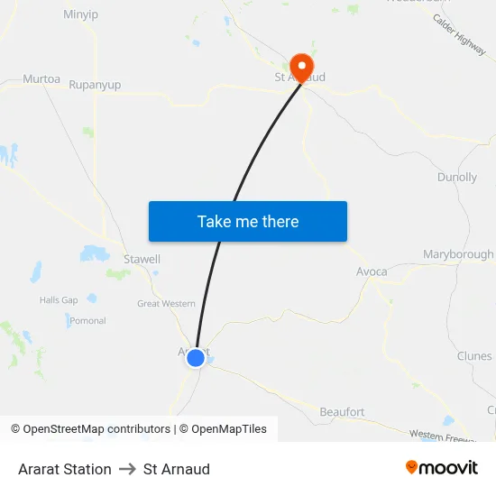 Ararat Station to St Arnaud map
