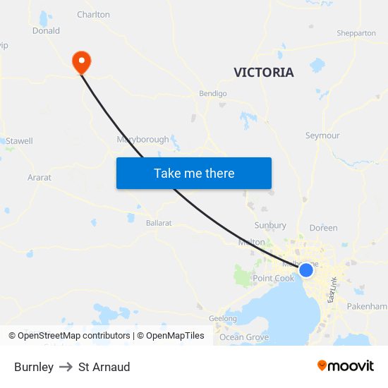 Burnley to St Arnaud map