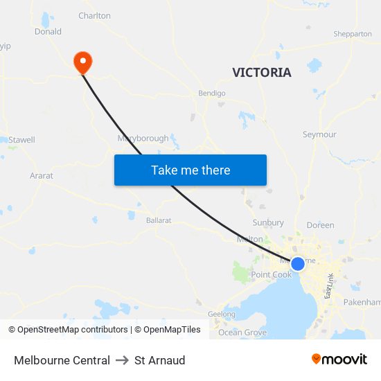 Melbourne Central to St Arnaud map
