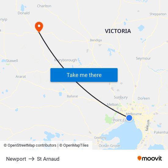 Newport to St Arnaud map