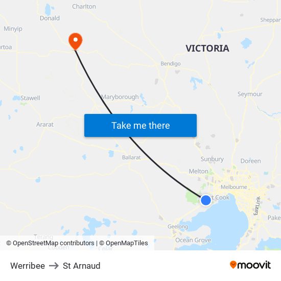 Werribee to St Arnaud map