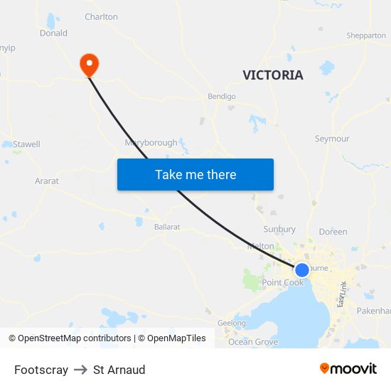 Footscray to St Arnaud map