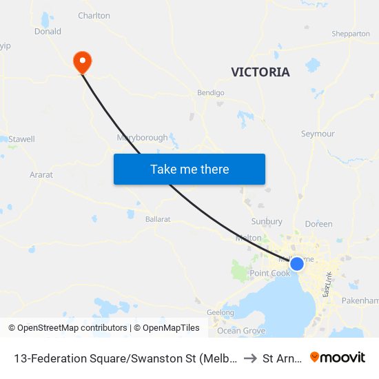 13-Federation Square/Swanston St (Melbourne City) to St Arnaud map