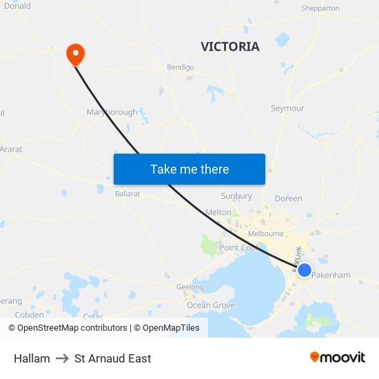 Hallam to St Arnaud East map