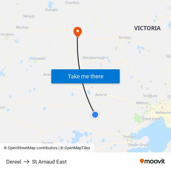 Dereel to St Arnaud East map