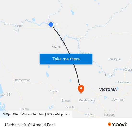 Merbein to St Arnaud East map