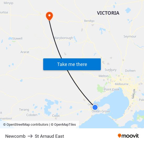 Newcomb to St Arnaud East map