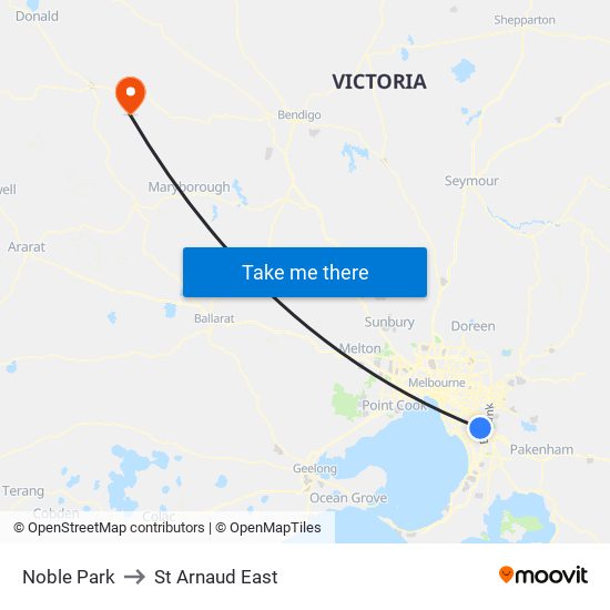 Noble Park to St Arnaud East map