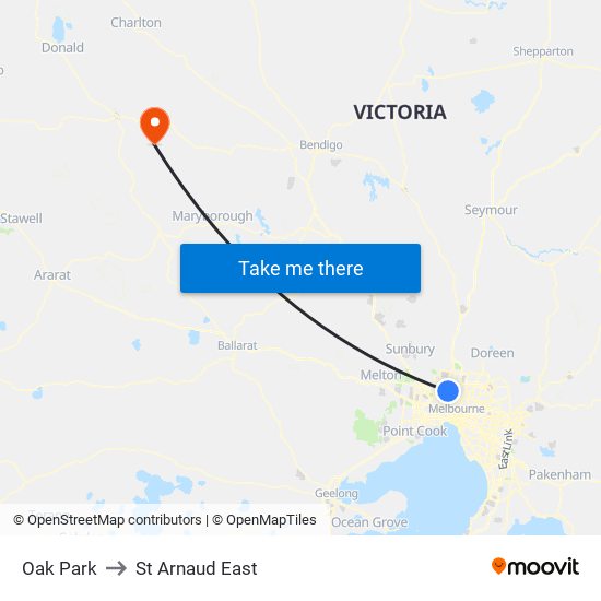 Oak Park to St Arnaud East map