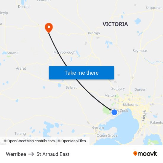 Werribee to St Arnaud East map