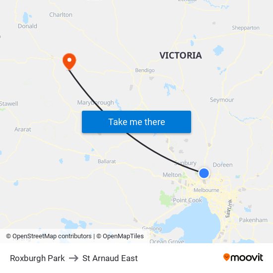 Roxburgh Park to St Arnaud East map