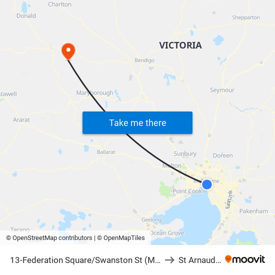 13-Federation Square/Swanston St (Melbourne City) to St Arnaud East map