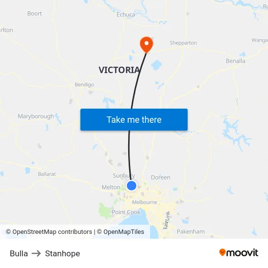 Bulla to Stanhope map