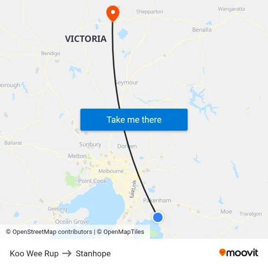 Koo Wee Rup to Stanhope map