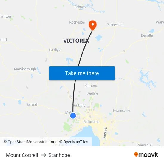 Mount Cottrell to Stanhope map
