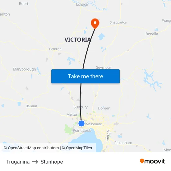 Truganina to Stanhope map