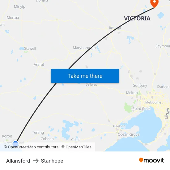 Allansford to Stanhope map