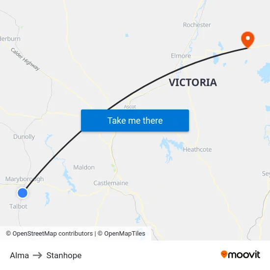 Alma to Stanhope map