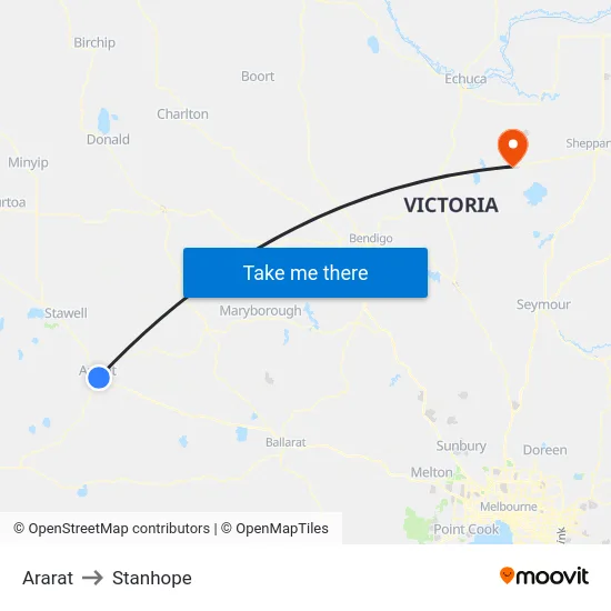 Ararat to Stanhope map