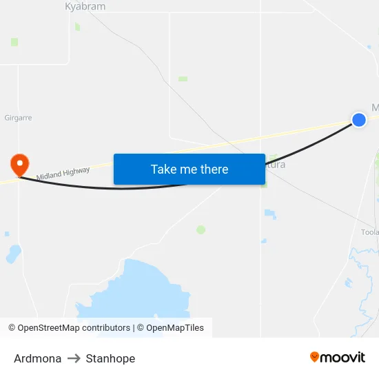 Ardmona to Stanhope map