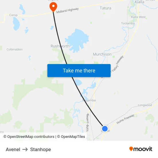 Avenel to Stanhope map