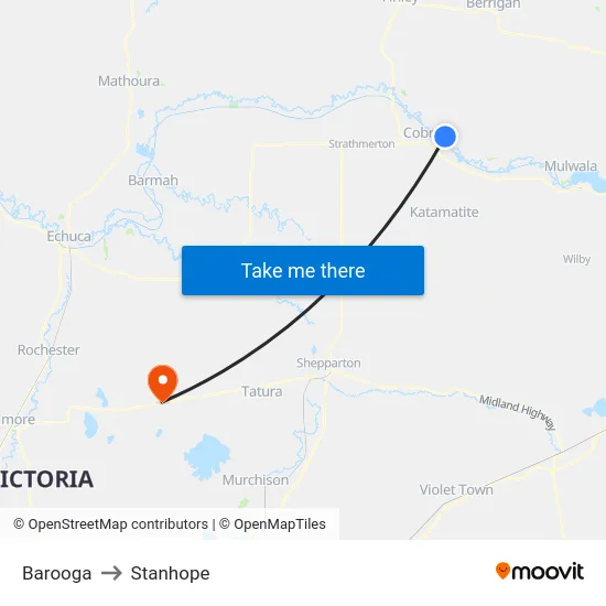 Barooga to Stanhope map