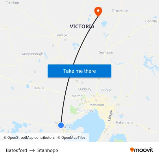 Batesford to Stanhope map