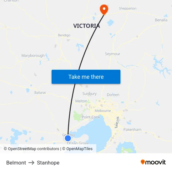 Belmont to Stanhope map