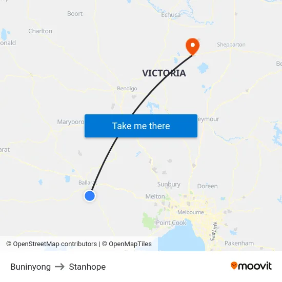 Buninyong to Stanhope map