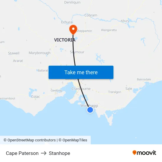 Cape Paterson to Stanhope map