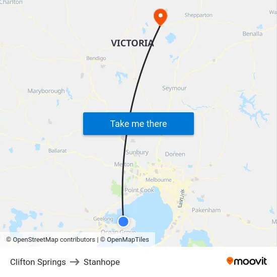Clifton Springs to Stanhope map