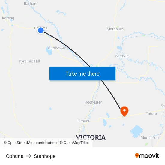 Cohuna to Stanhope map