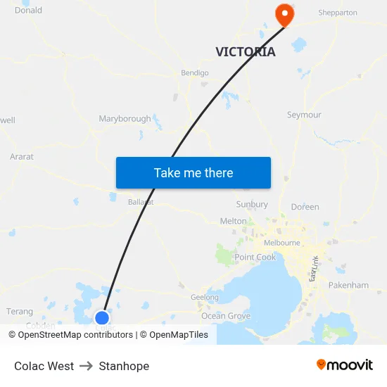 Colac West to Stanhope map