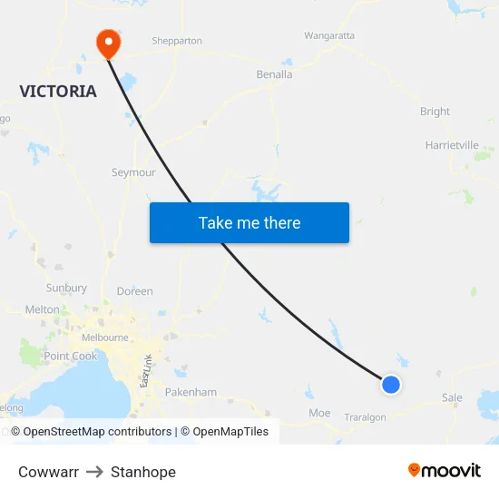 Cowwarr to Stanhope map