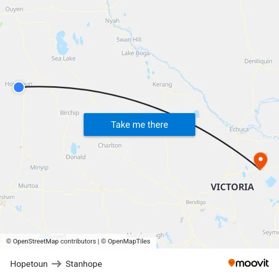 Hopetoun to Stanhope map
