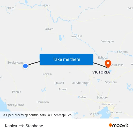 Kaniva to Stanhope map