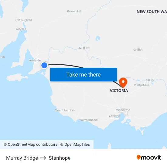 Murray Bridge to Stanhope map