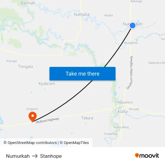 Numurkah to Stanhope map
