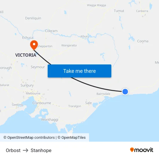 Orbost to Stanhope map