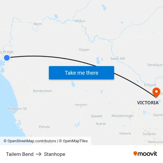 Tailem Bend to Stanhope map